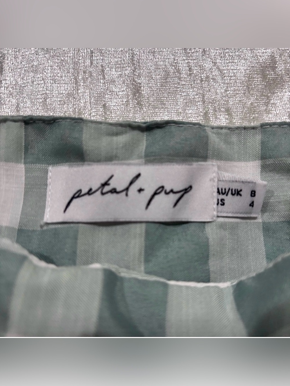 Petal & Pup Sage Green Gingham Tiered Midi Dress Tie Strap Cottagecore Size 4 - Picture 4 of 4